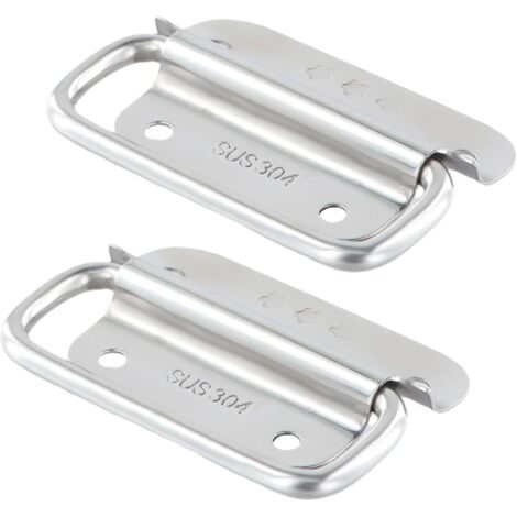 BEBUSINGOTO 2 pcs Poignées Pliantes, Poignées Traction d'Acier Inoxydable, Porte en Métal Extracteur Poignée, Poignée de Boîte, Poignées de Caisse Pliantes pour Boîte à Outils (1/5)