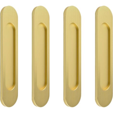 BEBUSINGOTO Lot de 4 poignées ovales autocollantes pour porte coulissante - En alliage d'aluminium brossé doré - Sans perçage - Pour portes coulissantes de grange, fenêtres, placards (1/5)