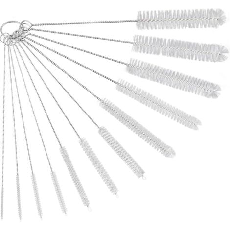 BEBUSINGOTO Lot de 12 Brosses De Nettoyage,Goupillon De Nettoyage,Brosse De Nettoyage pour Tube,Bouteille en Verre,Biberon,Bouilloire Et Clavier,Brosse De Nettoyage en Nylon pour Bouteille, Blanc (1/5)