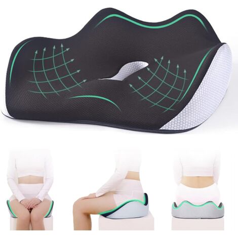 BEBUSINGOTO Coussin de Siège en Mousse à Mémoire de Forme - Coussin Chaise Bureau Ergonomique pour Auto Voiture Fauteuil Roulant pour Soulager Douleurs au (Noir) (1/5)