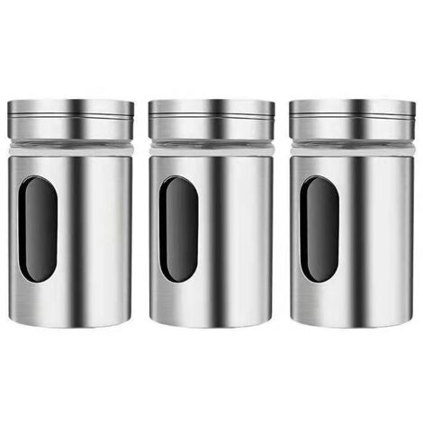 BEBUSINGOTO 3 Pièces Boîtes à Épices avec Couvercle Pivotant,Bouteille d'assaisonnement en Acier Inoxydable,Pot Epices Set epices Cuisine,pots à épices pour Thé, sel et poivre (1/5)