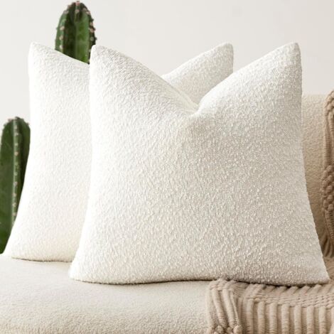 BEBUSINGOTO Lot de 2 housses de coussin décoratives texturées et bouclées, 45 x 45 cm, blanches (1/5)