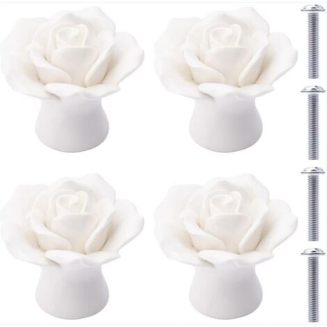 BEBUSINGOTO Boutons en Céramique 4 Pièces Boutons de Tiroir en Céramique Fleur de Fleur Ros Boutons de Meubles Rose en Porcelaine pour Tiroirs Armoires Portes de Placard (Blanc) (1/5)