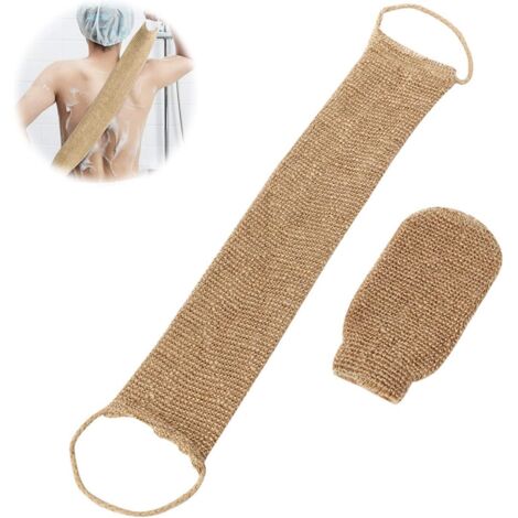 BEBUSINGOTO Exfoliante Gratte-dos, 2 Pièces Gant Exfoliant Chanvre Naturelle, Bande Exfoliante, Sangle Lave Dos, Bande Dos Exfoliante en Chanvre Naturel, Lanière Crin Gant Exfoliant, Eponge Exfoliant (1/5)