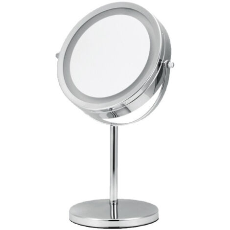BEBUSINGOTO Miroir cosmétique grossissant éclairé rotatif à 360°, miroir cosmétique grossissant 5x, miroir cosmétique éclairé, miroir sur pied rotatif double face avec support (1/5)
