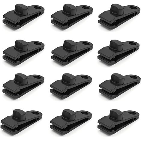 BEBUSINGOTO Lot de 12 clips de serrage robustes pour bâche, tente, caravane, jardin, ombrage, tissu, bateau, noir (1/5)