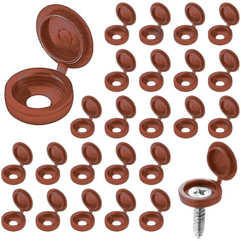BEBUSINGOTO Lot de 100 Cache vis Brun 13.5 mm Cache Rivet Capuchon vis à Charnière en Plastique pour vis M 4 à M 5