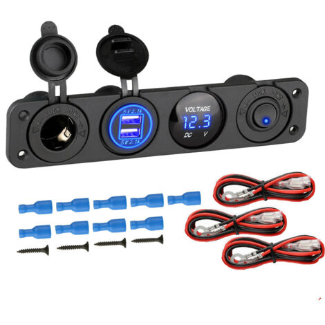 BEBUSINGOTO Accessoires portable pour voiture,4 en 1 Marine Switch Panel, 12V 4.2A Dual USB Socket Chargeur Prise de Courant et LED Voltmètre et Allume-cigares (1/5)