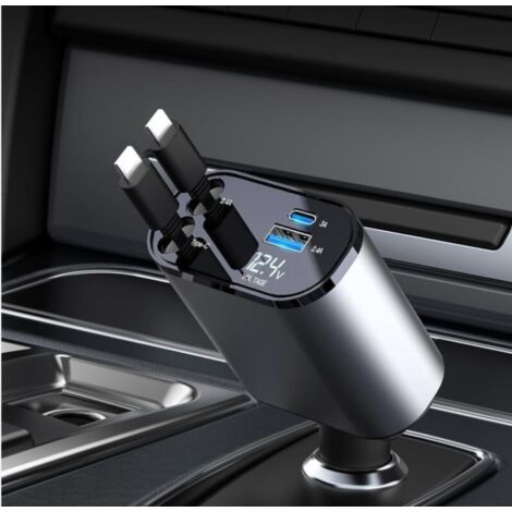BEBUSINGOTO Chargeur de Voiture rétractable 60 W,Chargeur téléphone 4 en 1,câbles Charge Rapide et Adaptateur de Chargeur de Voiture 2 Ports USB,pour iPhone 15/iPad (1/5)
