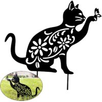 BEBUSINGOTO Pieu de chat noir en métal de décoration extérieure de jardin de pieu, modèle de silhouette de statue d'animal de jardin, silhouette de pelouse d'art animalier