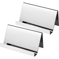 BEBUSINGOTO Lot de 2 porte-cartes de visite en acier inoxydable pour bureau, affichage de carte de visite, organiseur de porte-cartes de visite (argent)