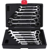 BEBUSINGOTO Clé Plate/Anglaise à Cliquet, Coffret de Clé à Douilles et Embouts Clé à Molette à Cliquet 8mm-19mm 12pcs pour Garage Bricolage(Clé Anglaise)