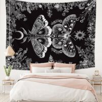 BEBUSINGOTO Tapisserie esthétique de papillons, de plantes et de fleurs, tapisserie bohème de papillons,tapisserie noire et blanche à suspendre au mur pour chambre à coucher ou dortoir (130 x 150 cm)
