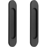 BEBUSINGOTO Lot de 2 poignées de porte coulissantes ovales auto-adhésives en alliage d'aluminium noir mat sans perforation pour portes coulissantes, fenêtres d'armoires / 14.8 cm