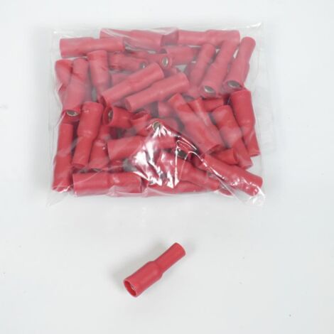 50 cosse fiche électrique ronde femelle Ø4mm avec isolant rouge
