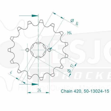 Pignon de sortie de boite Esjot pour Derbi 50 Senda R Drd X-Treme (1/4)