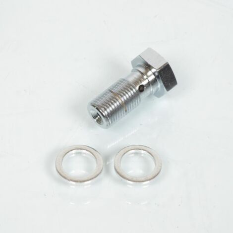 Vis raccord banjo durite frein acier chromé 7/16 24G pour moto (1/3)