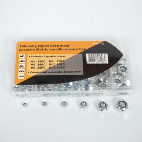 Coffret de 146 écrous freins nylstop 40.81.02 / M4 M5 M6 M8 M10 (1/2)
