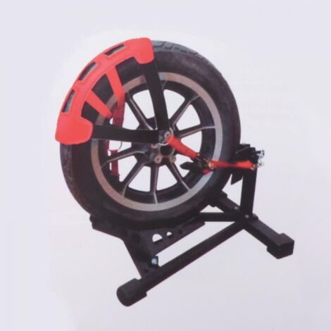 Outillage à sangle qui maintien la roue de pour moto en appui (1/4)
