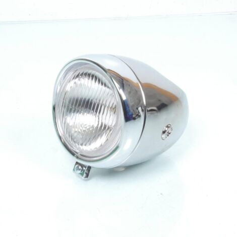Phare optique avant rond chrome obus Ø130 avec trou compteur Ø60