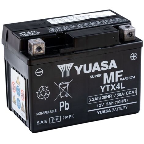 Yuasa – Batterie YTX4l SLA AGM sans entretien – Haute performance pour motos – Prête à l'emploi – Résistance aux vibrations et corrosion (1/4)