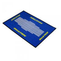 Tapis paillasson Biketek bleu blanc jaune pour moto paddock