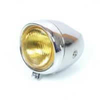Phare optique avant rond chrome Ø130mm vitre jaune trou compteur