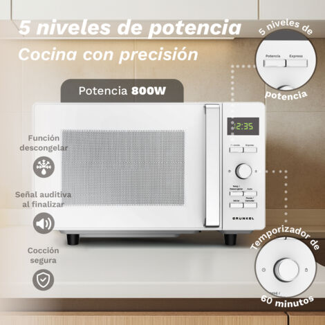 Microondas digital 25L y 800W sin plato giratorio, 8 programas y