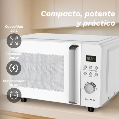 Microondas digital 20L y 700W sin plato giratorio, 8 programas y
