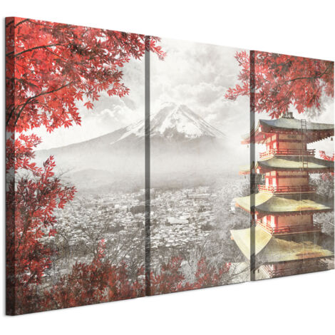 Tableau sur toile, Peinture sur 3 toiles – 90 x 60 cm, Motif asiatique