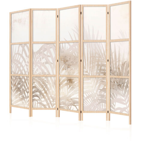 LUMASOUL Paravent Intérieur à Simple Face - 5 Panneaux - Separateur de Pieces de Style Japonais - Cloison de Separation pour Chambre à Coucher et Salon - Motif Nature - 225x172 cm