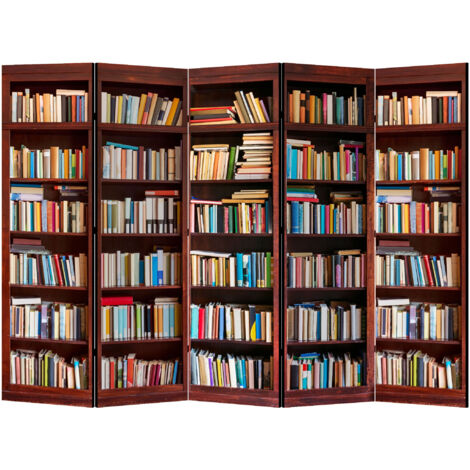LUMASOUL Paravent Intérieur 5 Panneaux Recto-Verso Pliable - Style Bibliothèque - Separateur de Pieces y Cloison de Separation - 225x172cm