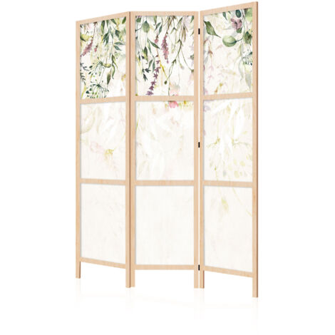LUMASOUL Paravent Intérieur à Simple Face - 3 Panneaux - Separateur de Pieces de Style Japonais - Cloison de Separation pour Chambre à Coucher et Salon - Motif Fleurs - 135x172 cm (1/2)