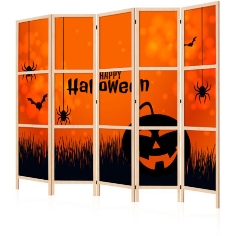 LUMASOUL Paravent Intérieur 5 Panneaux Simple Face Pliable - Decoration Halloween - Separateur de Pieces y Cloison de Separation - 225x172 cm Noir - Orange (1/2)