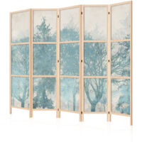 LUMASOUL Paravent Intérieur à Simple Face - 5 Panneaux - Separateur de Pieces de Style Japonais - Cloison de Separation pour Chambre à Coucher et Salon - Motif Forêts - 225x172 cm