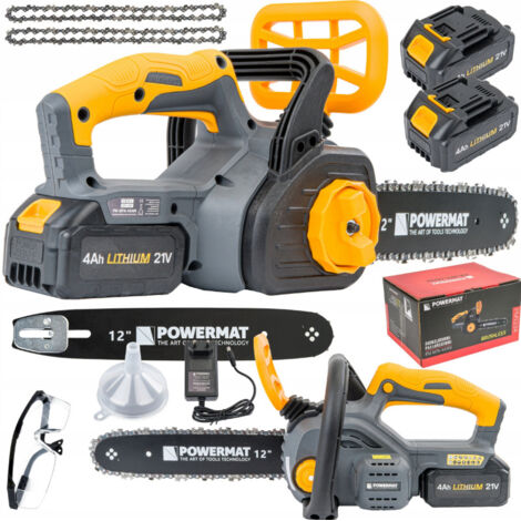 POWERMAT Akku Kettensäge mit 2xLI-ION 21V 4.0Ah 2 x Schwert 12" (305mm) 2 x Ketten und Bürstenlosen Motor, Elektrische Kettensäge Motorsäge für Garten (1/5)
