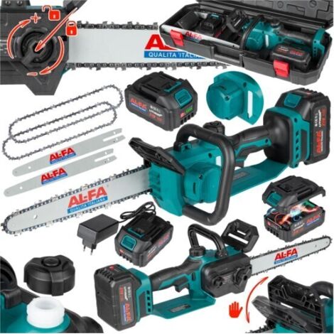 Akku Kettensäge 12 Zoll mit Kettenschmiersystem 2x Akku LI-ION 21V 4.0Ah Bürstenlosen Motor, Mini Elektrische Kettensäge, Einhand Motorsäge für Garten (1/5)