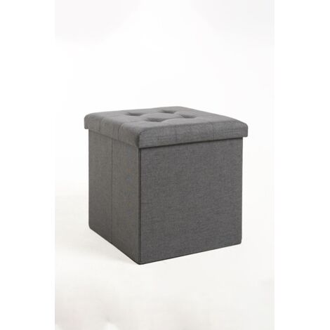 Pufs y reposapiés - Puff Almacenaje Button 38 cm Tela - Gris