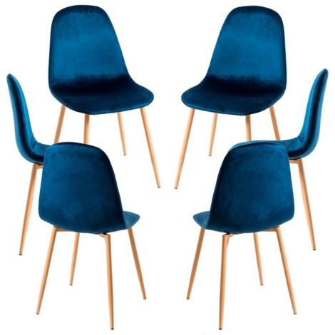 Packs Sillas Comedor - Pack 6 Sillas Teok Terciopelo - Azul medio (1/5)