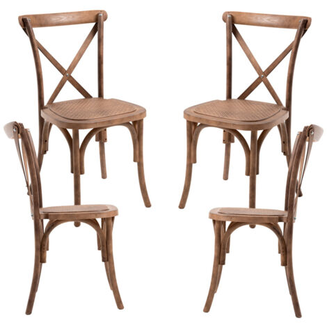 Sillas Comedor - Pack 4 Sillas Altea Polipropileno efecto Rattan y Madera - Roble Claro