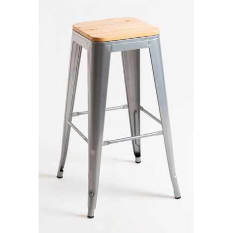 Packs Taburetes Altos - Pack 6 Taburetes Torix Altos Madera Natural - Gris metalizado (1/5)
