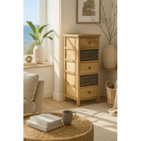 Regalos Miguel – Cajonera ancha Tidalon 5 cajones – 40 cm ancho – 90 cm alto – Madera resistente para almacenamiento en hogar u oficina (1/5)
