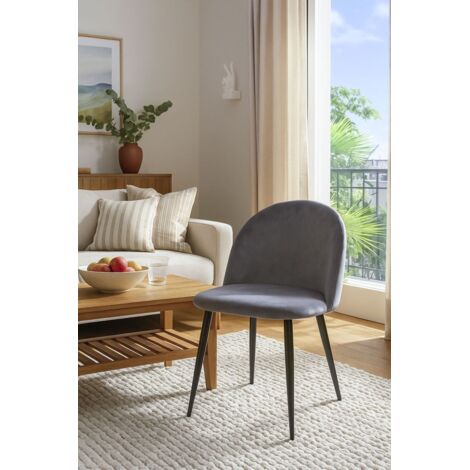 Sillas Comedor - Silla Black Vint Terciopelo - Gris claro (1/5)