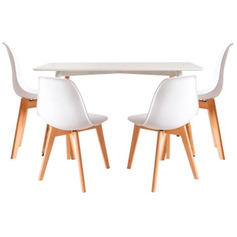 Conjuntos de mesa y sillas - Conjunto Mesa Tower Rectangular 120 x 80 cm Blanca y Pack 4 Sillas Kelen - Blanco (1/5)