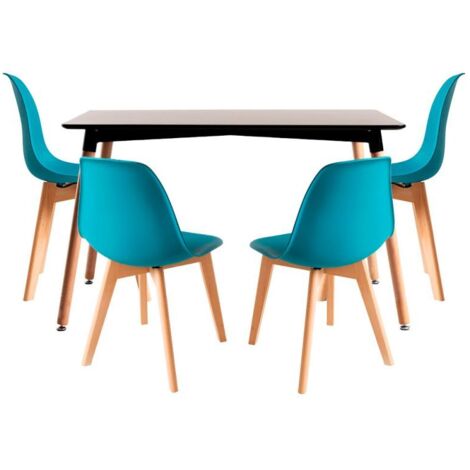 Conjuntos de mesa y sillas - Conjunto Mesa Tower Rectangular 120 x 80 cm Negra y Pack 4 Sillas Kelen - Verde azulado (1/5)