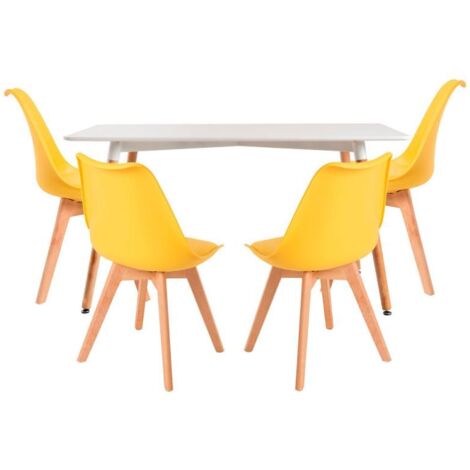 Conjuntos de mesa y sillas - Conjunto Mesa Tower Rectangular 120 x 80 cm Blanca y Pack 4 Sillas Synk Basic - Amarillo