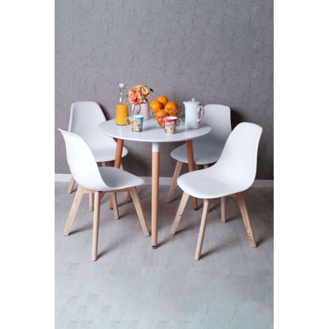 Descuento extra - Conjunto Mesa Tower Redonda 80 cm Blanca y Pack 4 Sillas Kelen - Blanco (1/5)
