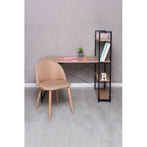 Conjuntos - Conjunto Escritorio Kecil y Silla Vint Tela - Marrón arena