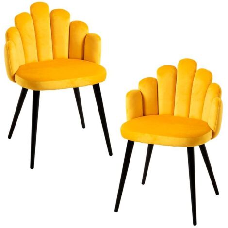 Packs Sillas Comedor - Pack 2 Sillas Hand Terciopelo Patas Negras - Amarillo (1/5)