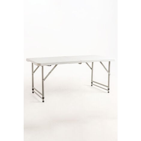 Conjunto para exterior, Mesa plegable 120 cm y 4 sillas plegables, Aluminio  blanco, Textilene color taup, 4 plazas